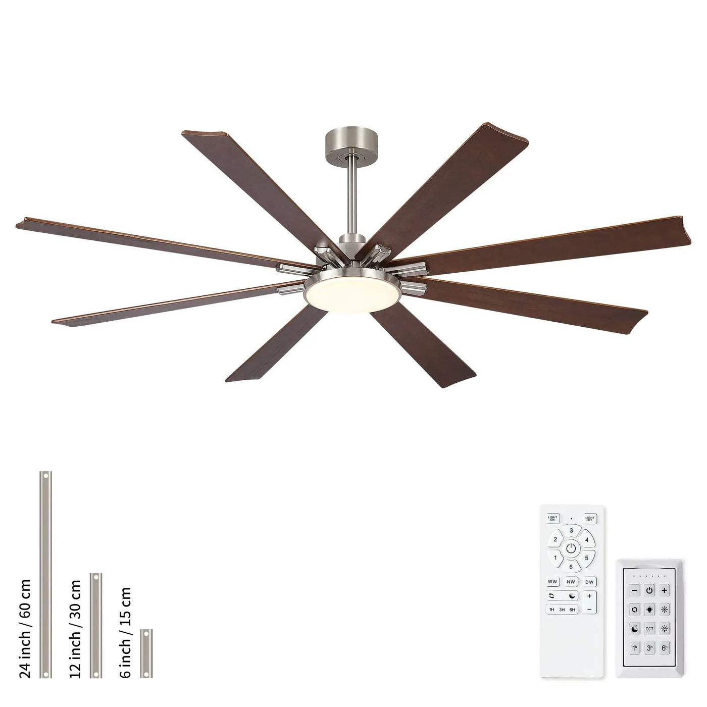 Large Ceiling Fan With Dimmable LED Light 8 Blades Remote Control, Reversible DC Motor by HouseOfZazla