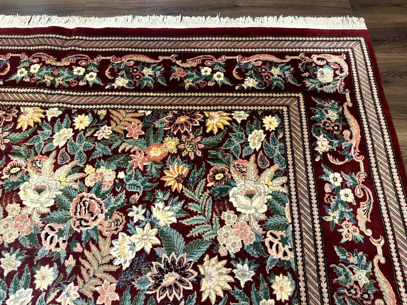 Pakistani Rug 9x12 William Morris Maroon Vintage Floral Wool by Jewel Rugs