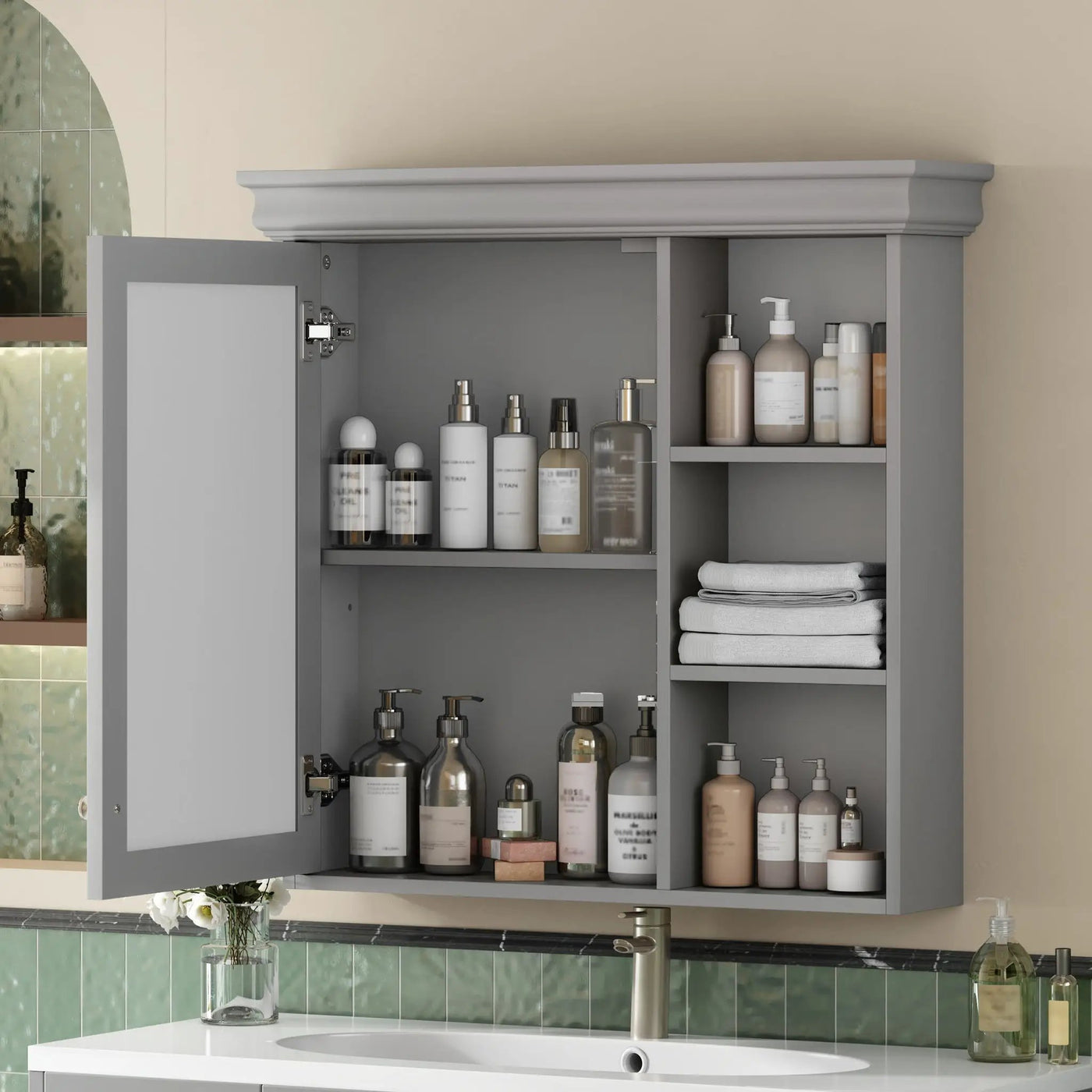 Wall Mounted Bathroom Medicine Cabinet With Mirror And Adjustable Storage With Soft Close Hinges by Unique Piece Furniture
