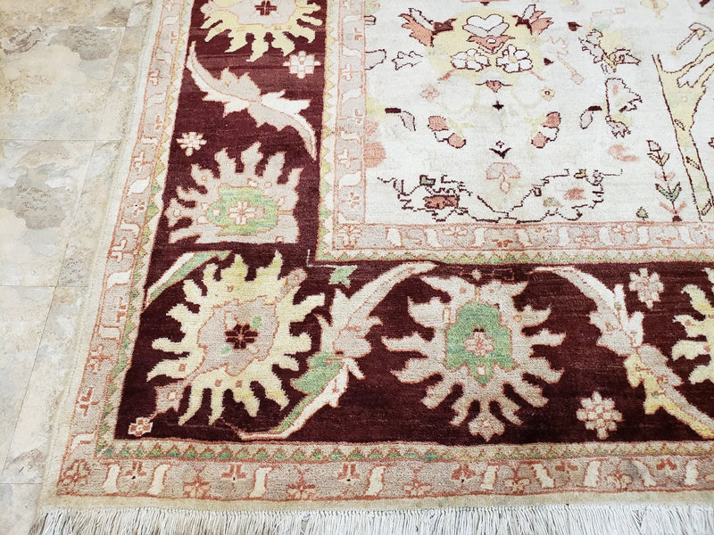 Beige and Maroon Peshawar Rug 10x15, Large Oushak Carpet, Pakistani Rug, Handmade Area Rug, Hand Knotted Rug, Living Room Rug, Nice Wool Rug by Jewel Rugs