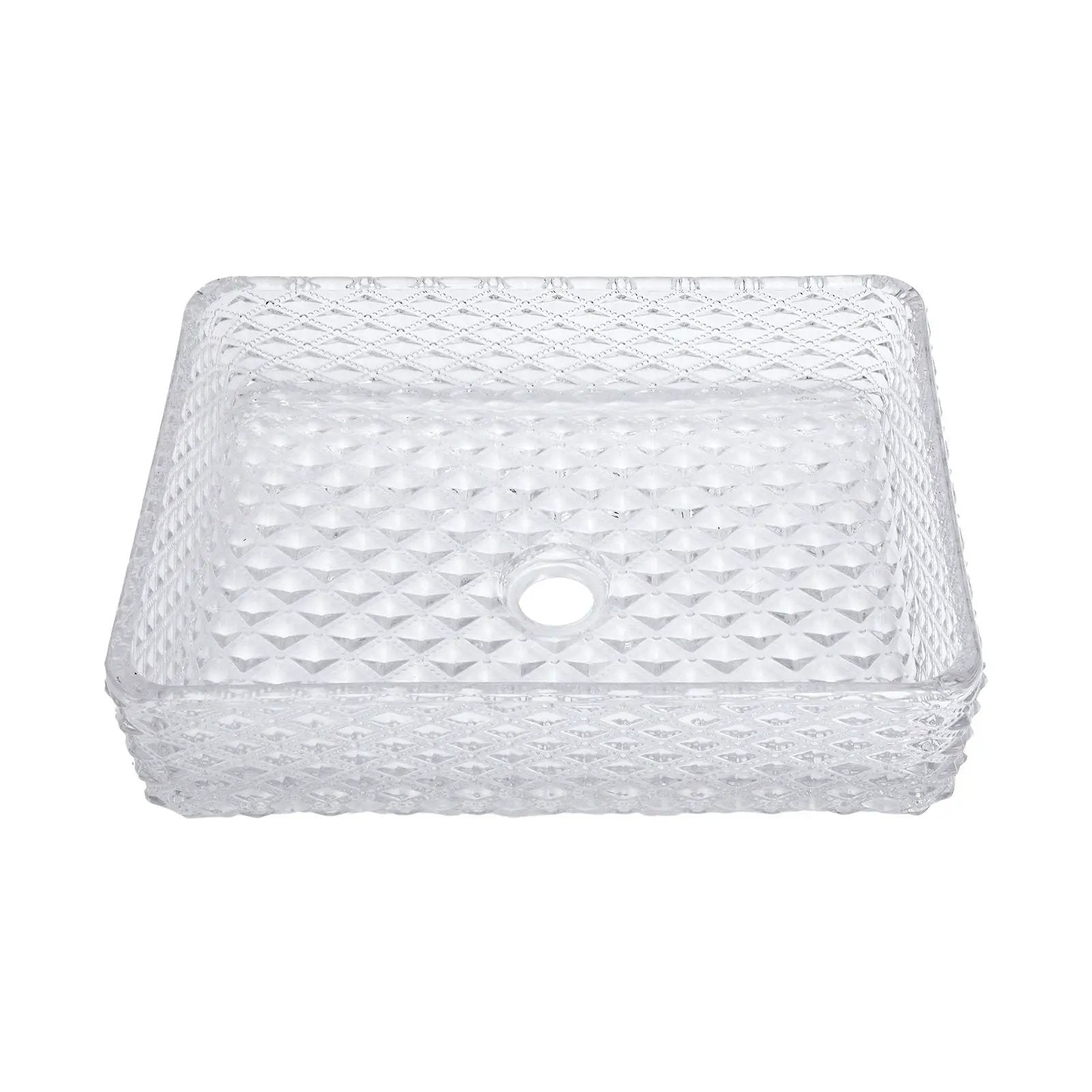 Rectangle Vessel Sink With Diamond Texture With Pop Up Drain (No Faucet) - White by HouseOfZazla