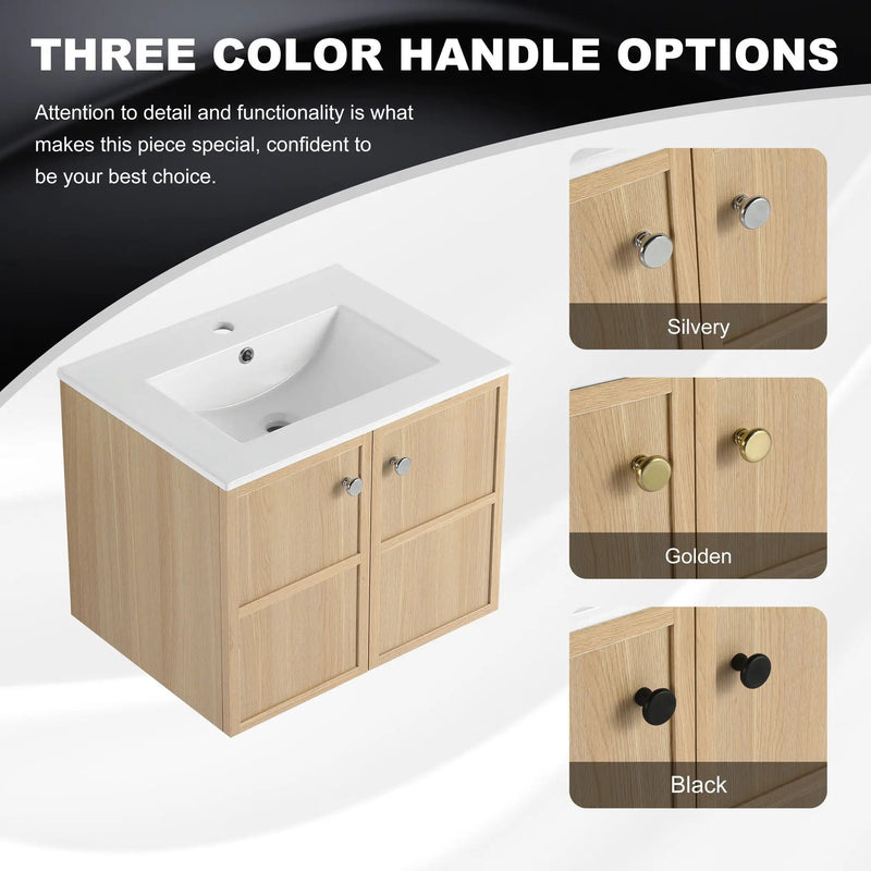 Wall Mounted Bathroom Vanity With Ceramic Sink And 2 Soft Closing Doors by Unique Piece Furniture