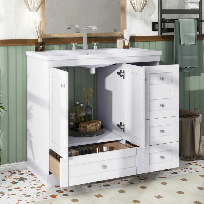 Shaker Free Standing Bathroom Vanity Cabinet With Sink, Soft Close Drawers, Soft Close Doors by HouseOfZazla