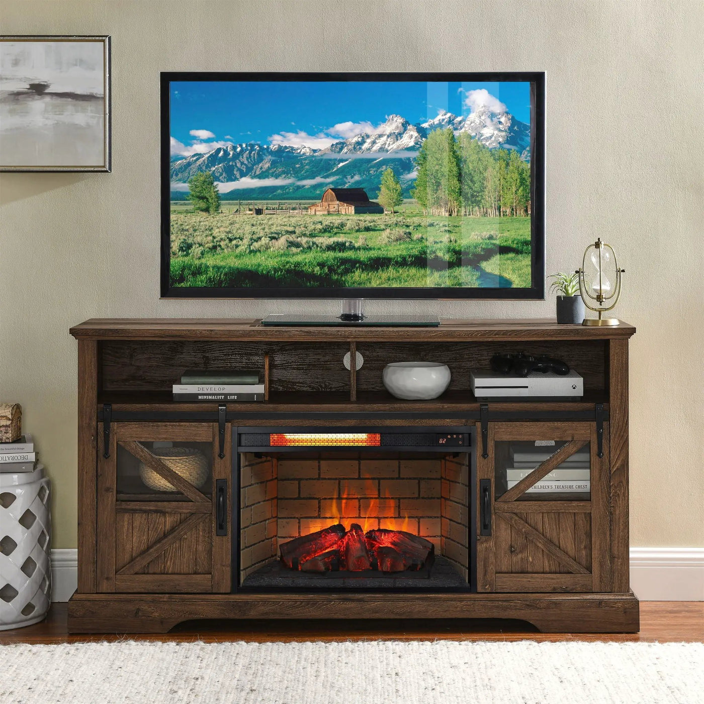 Infrared Quartz Heater Fireplace Insert -Woodlog Version With Brick by HouseOfZazla