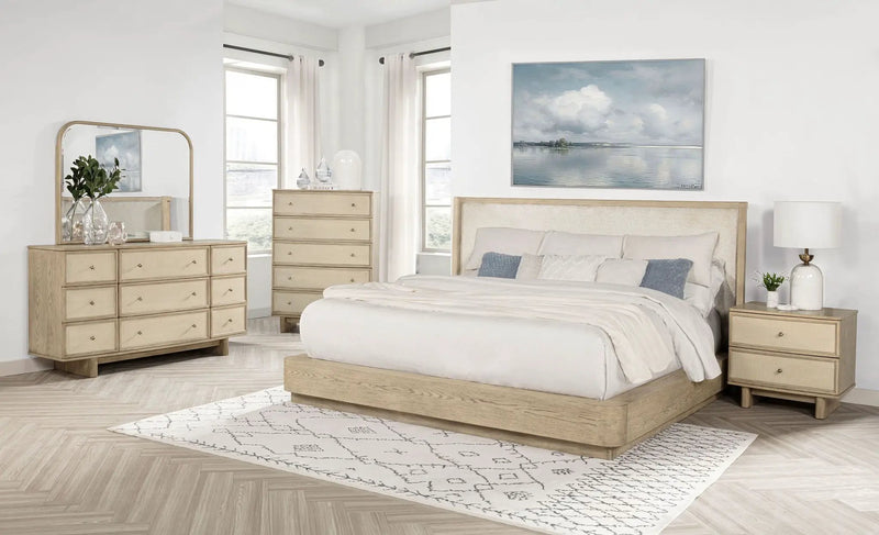 Kailani 52-inch Eastern King Wingback Bed Beige Oak by Unique Piece Furniture