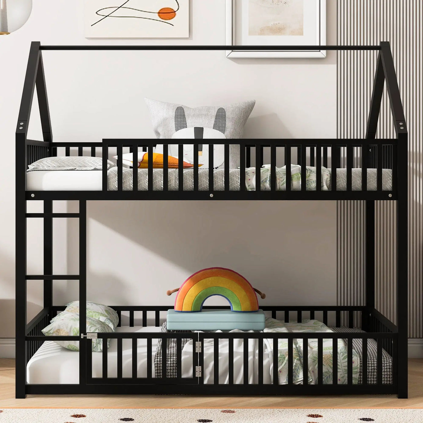 Metal House Bunk Bed With Fence And Door by HouseOfZazla