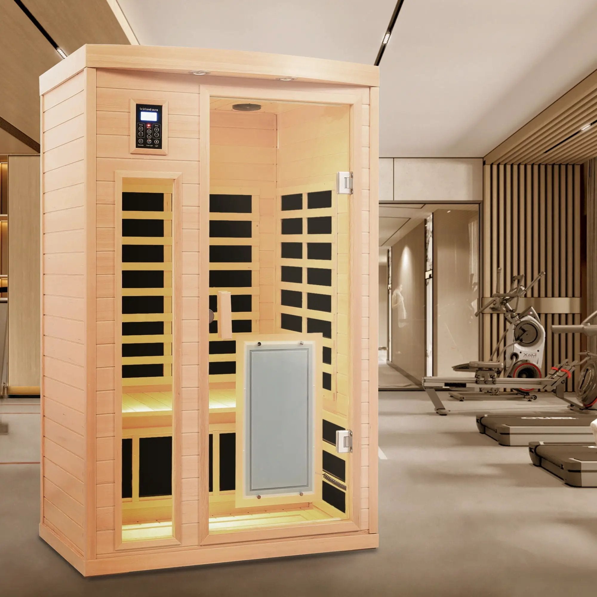 Low Emf Front Door With Heating Panel 2 Person Hemlock Far Infrared Indoor Suana Room - Natural by HouseOfZazla