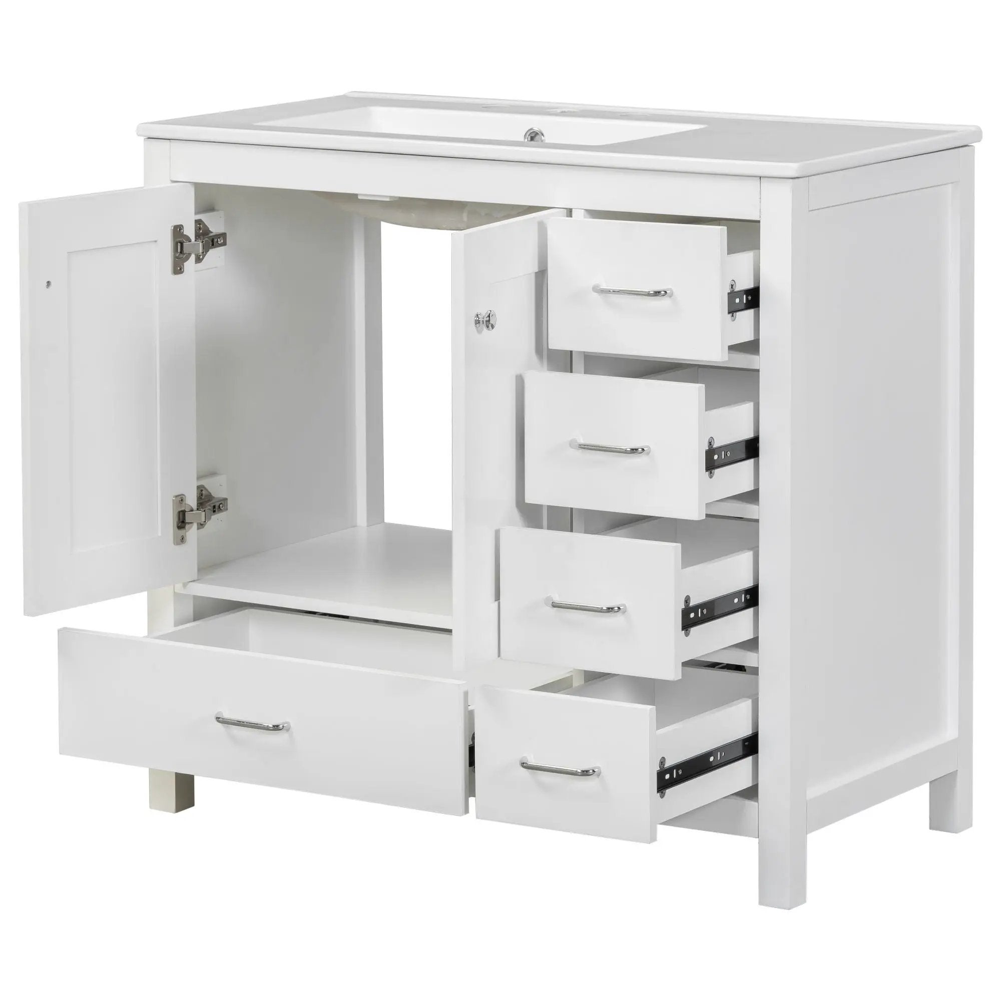 Bathroom Vanity With Ceramic Sink Combo, Abundant Storage Cabinet 2 Soft Close Doors And 5 Drawers by HouseOfZazla