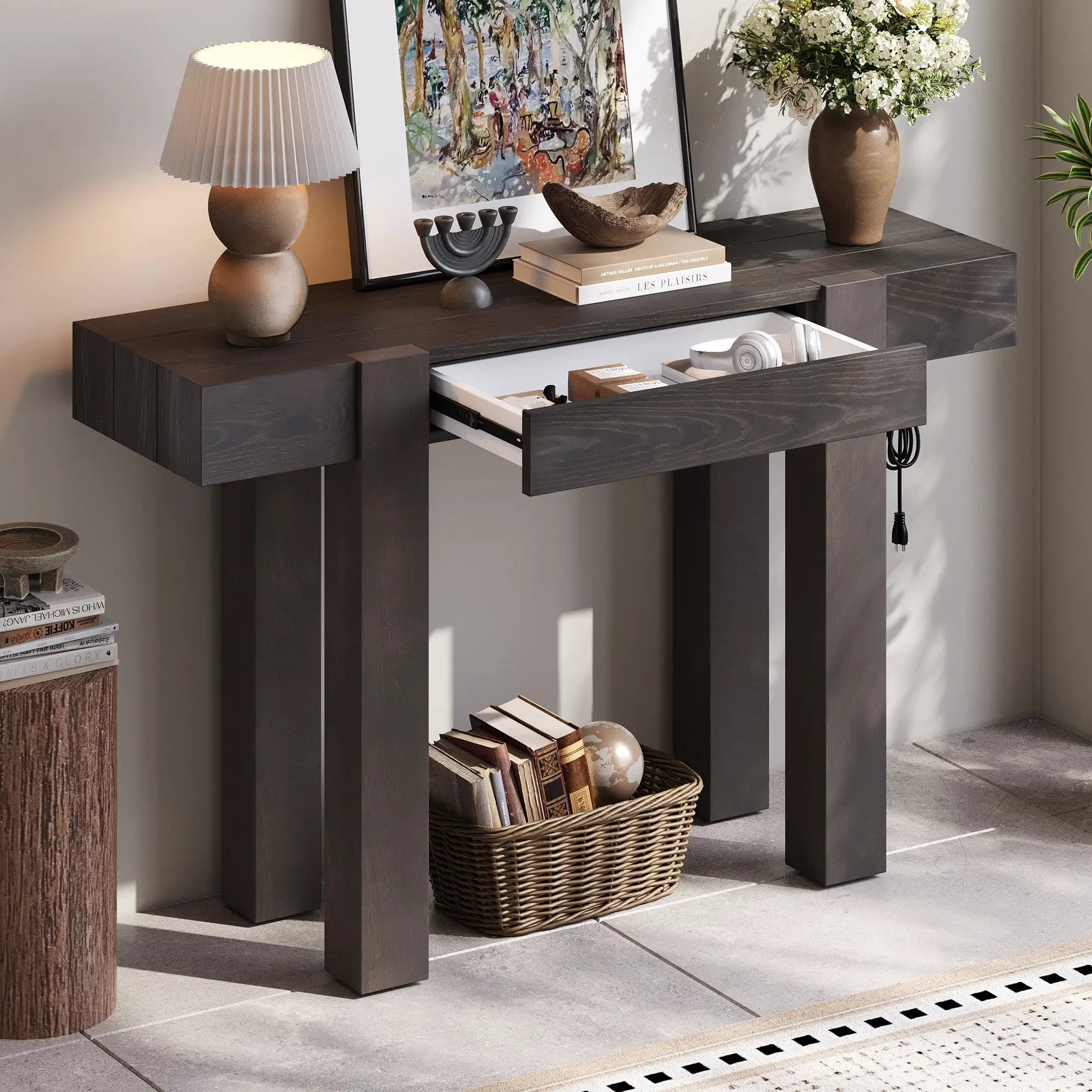 TREXM Rustic Minimalist Console Table with Hidden Drawer by HouseOfZazla