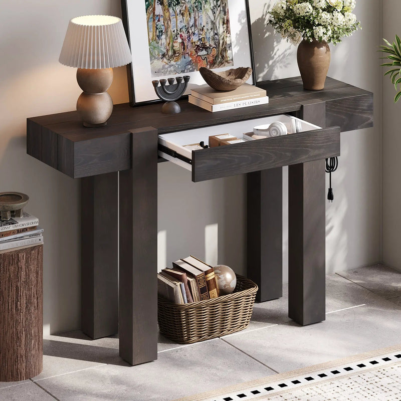 TREXM Rustic Minimalist Console Table with Hidden Drawer by HouseOfZazla