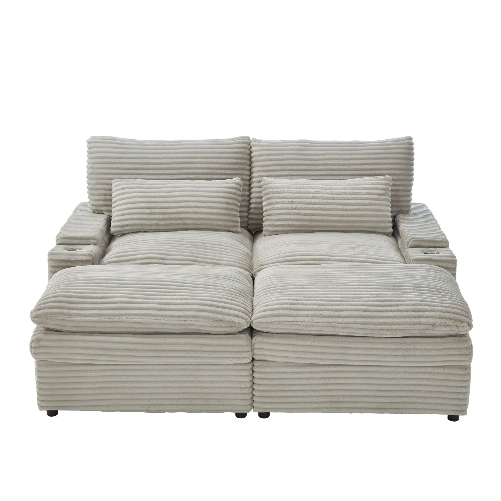 Convertible Loveseat Sofa With Storage, USB Ports, Cup Holders by Unique Piece Furniture