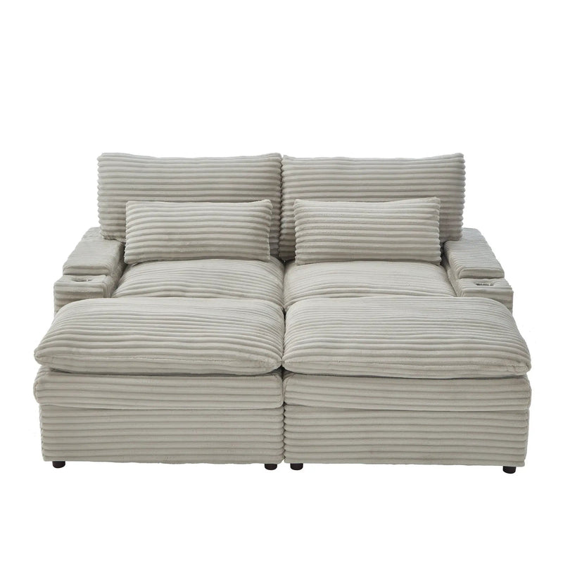 Convertible Loveseat Sofa With Storage, USB Ports, Cup Holders by HouseOfZazla