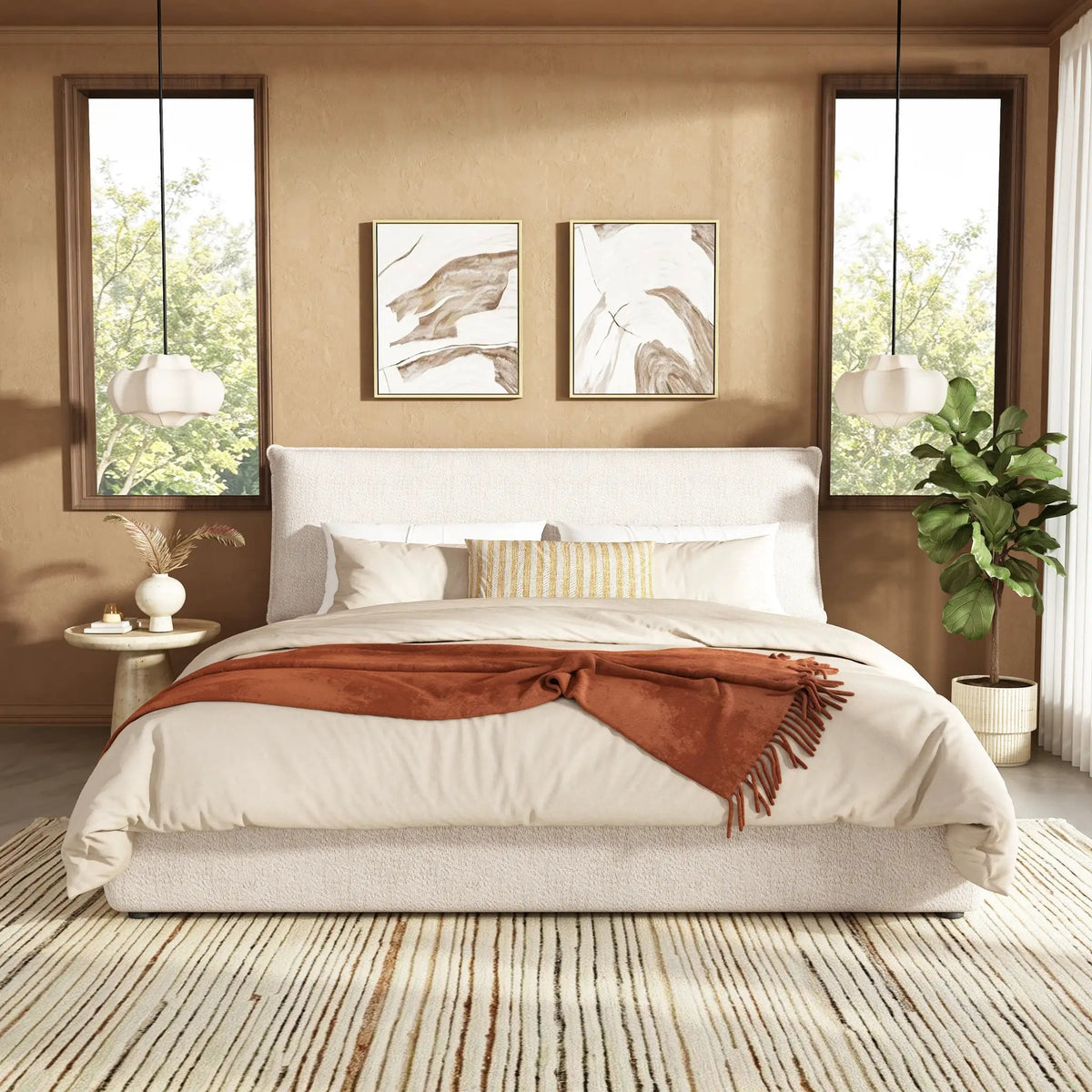 Upholstered Platform Bed Frame with Oversized Plush Pillow Headboard by HouseOfZazla