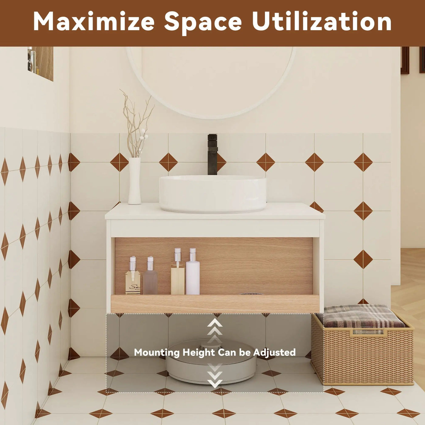 Floating Bathroom Vanity With Glossy Round Vessel Sink by Unique Piece Furniture