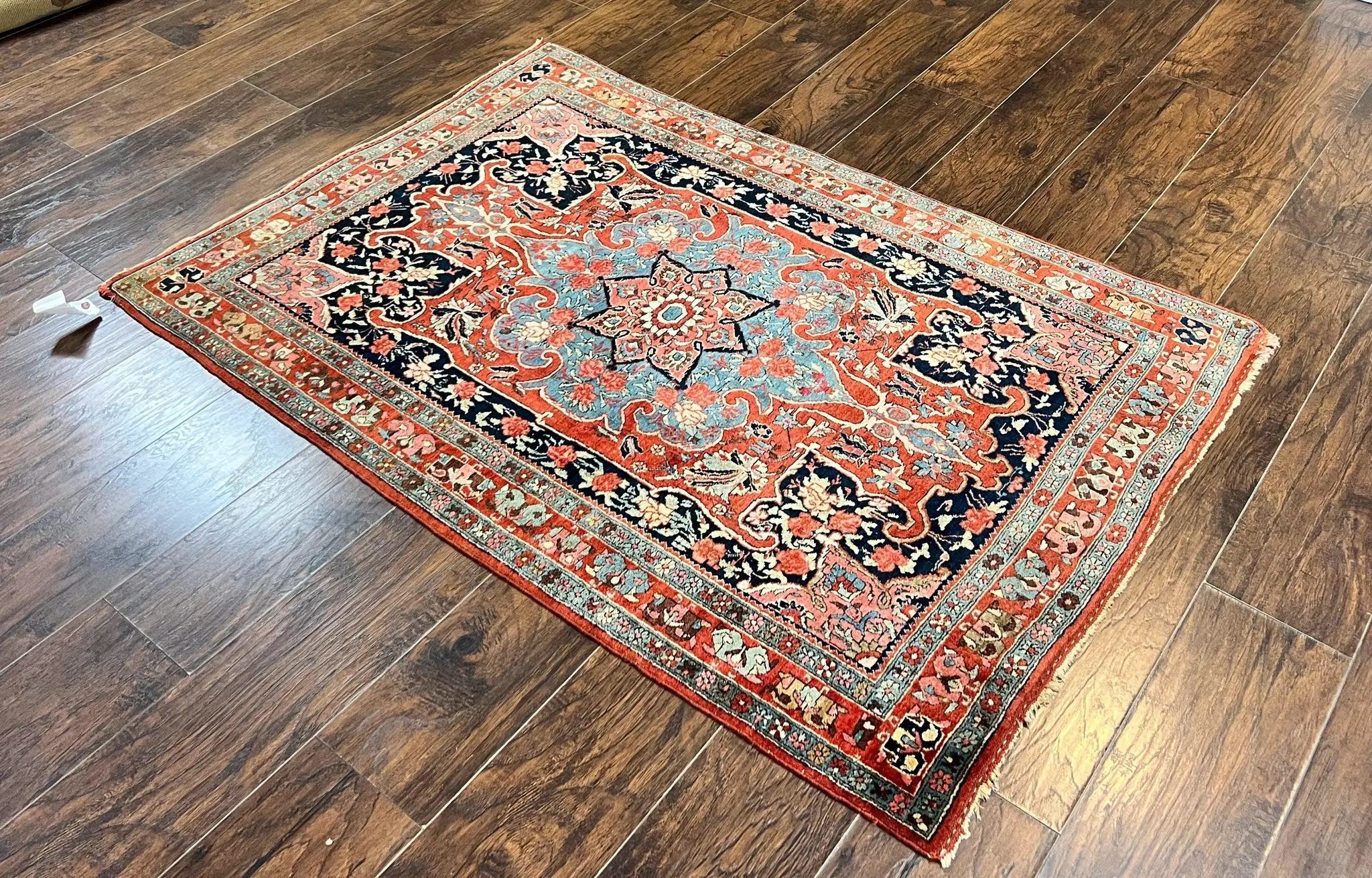Antique Persian Bidjar Rug 4x5, Red and Blue, Hand Knotted Wool Carpet by Jewel Rugs