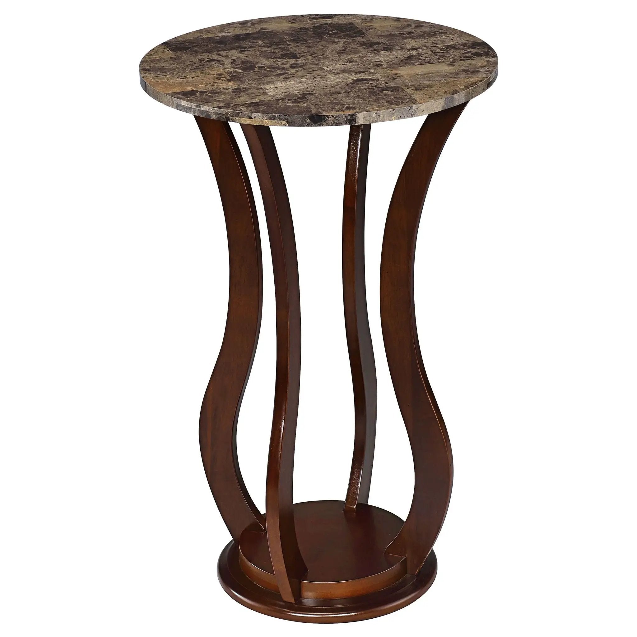 Elton Round Faux Marble Top Plant Stand Brown by Unique Piece Furniture