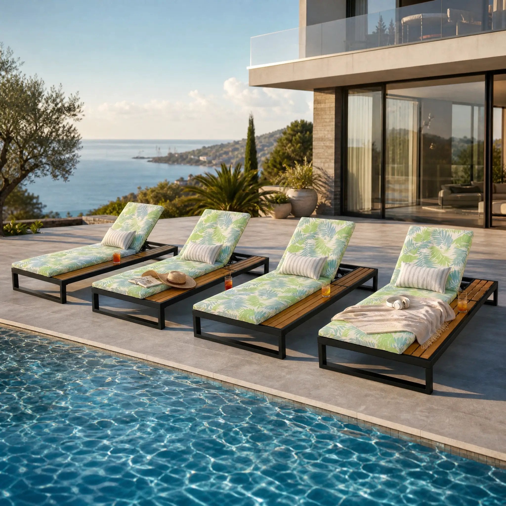 Black Iron & Teak Finish Chaise Lounge Set by HouseOfZazla