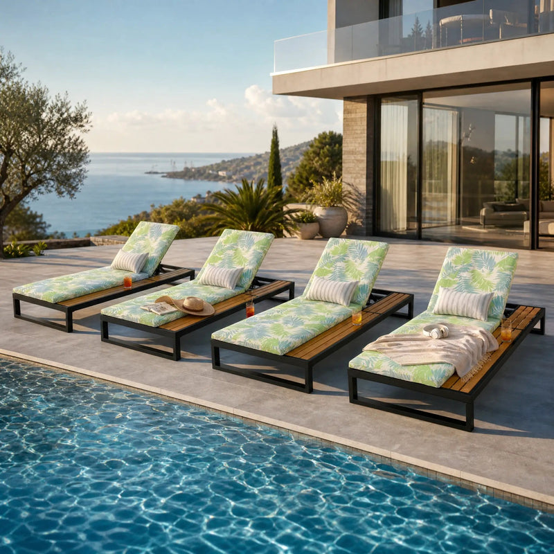 Black Iron & Teak Finish Chaise Lounge Set by HouseOfZazla