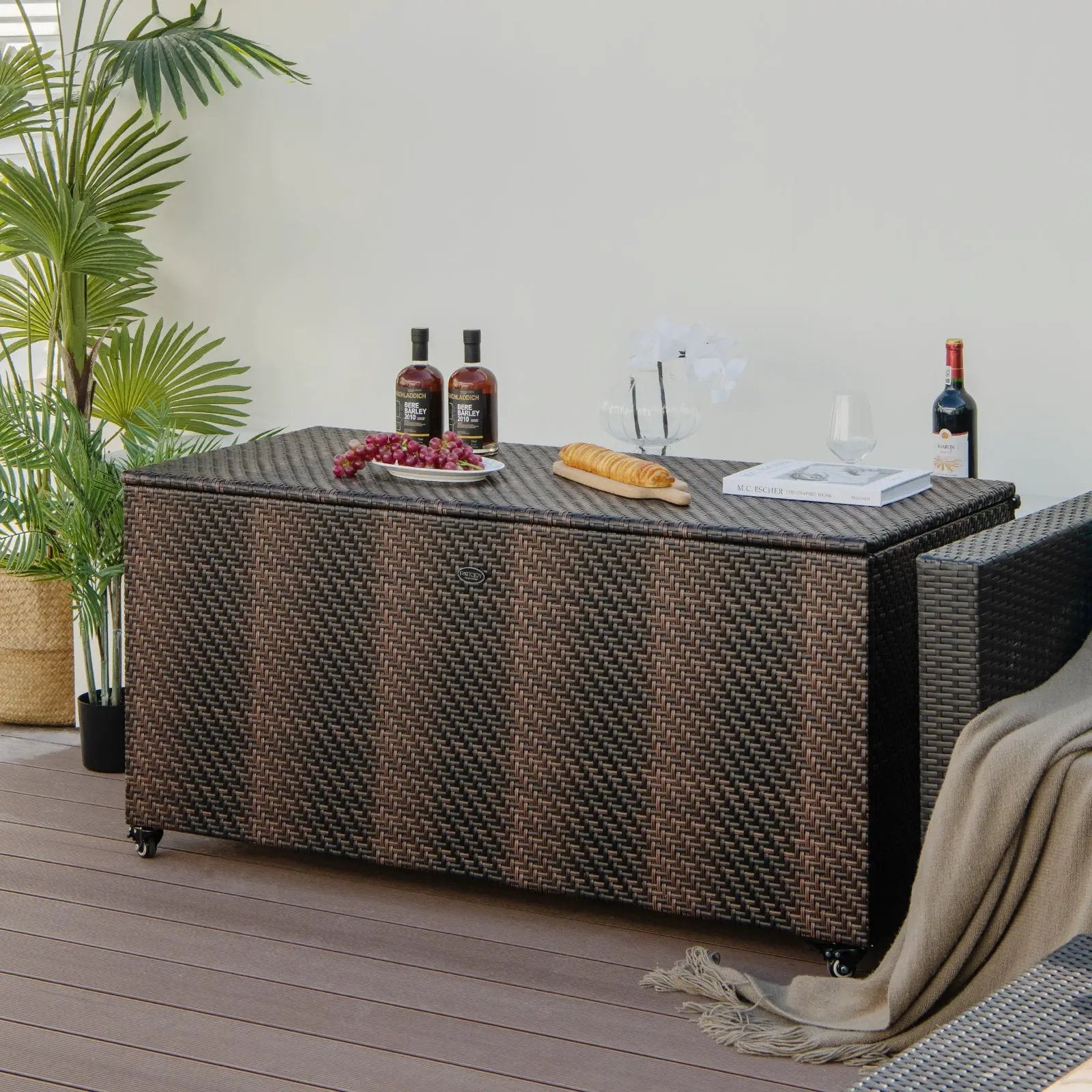 96 Gallon PE Wicker Outdoor Storage Box with 4 Wheels by DirectDeals
