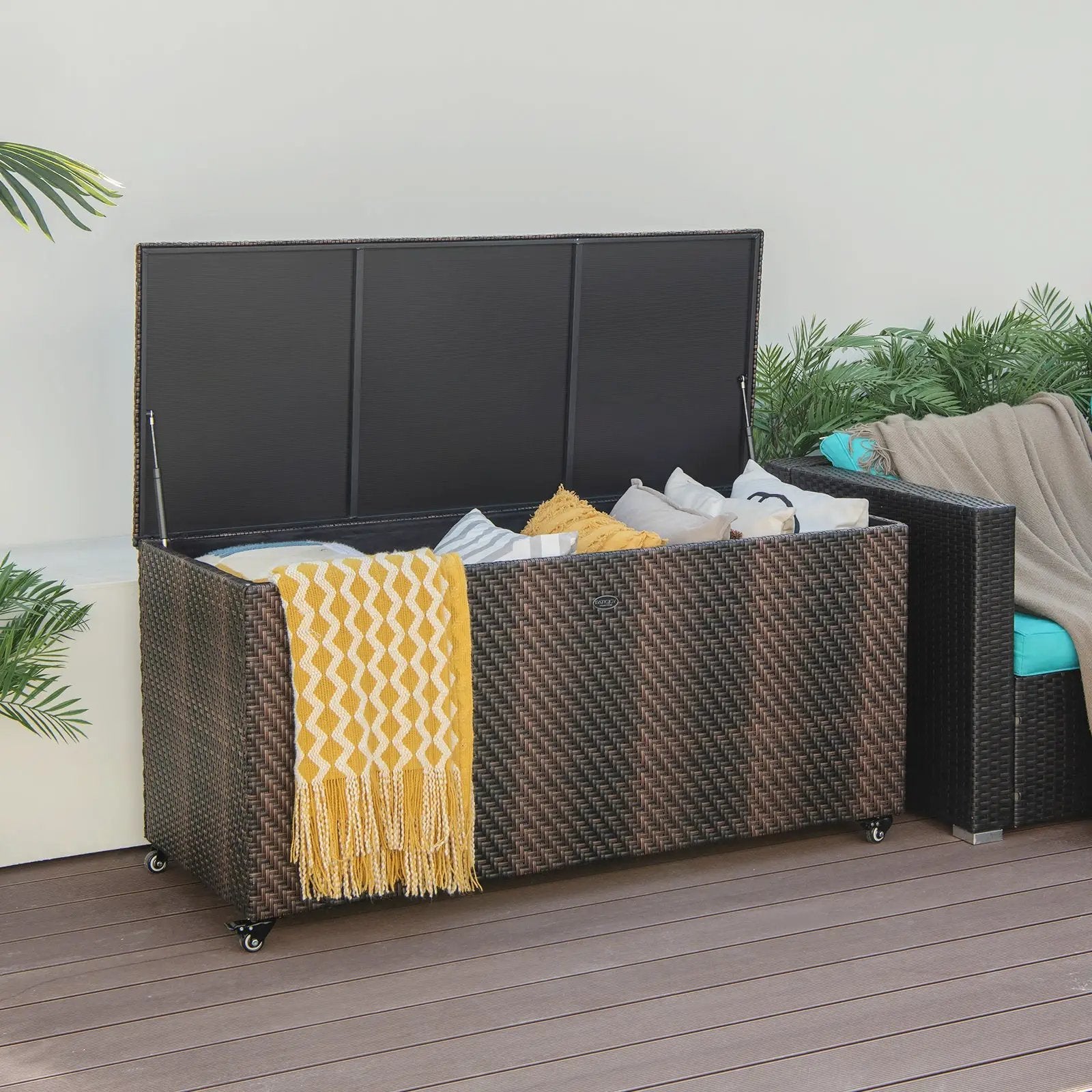 96 Gallon PE Wicker Outdoor Storage Box with 4 Wheels by DirectDeals