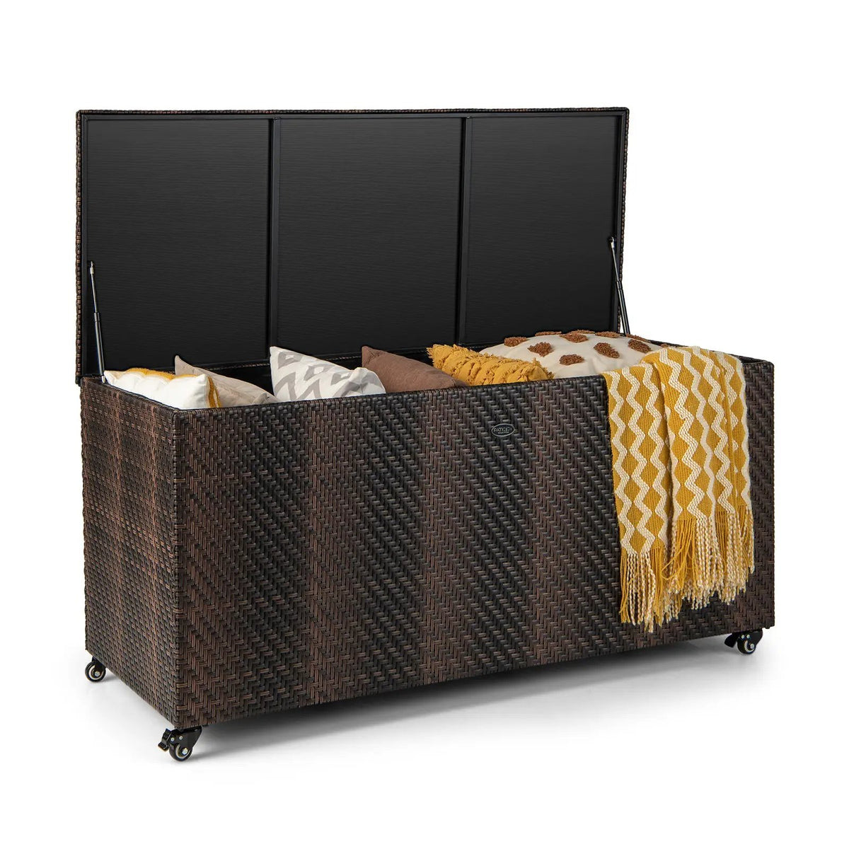 96 Gallon PE Wicker Outdoor Storage Box with 4 Wheels, photo 3 of 9