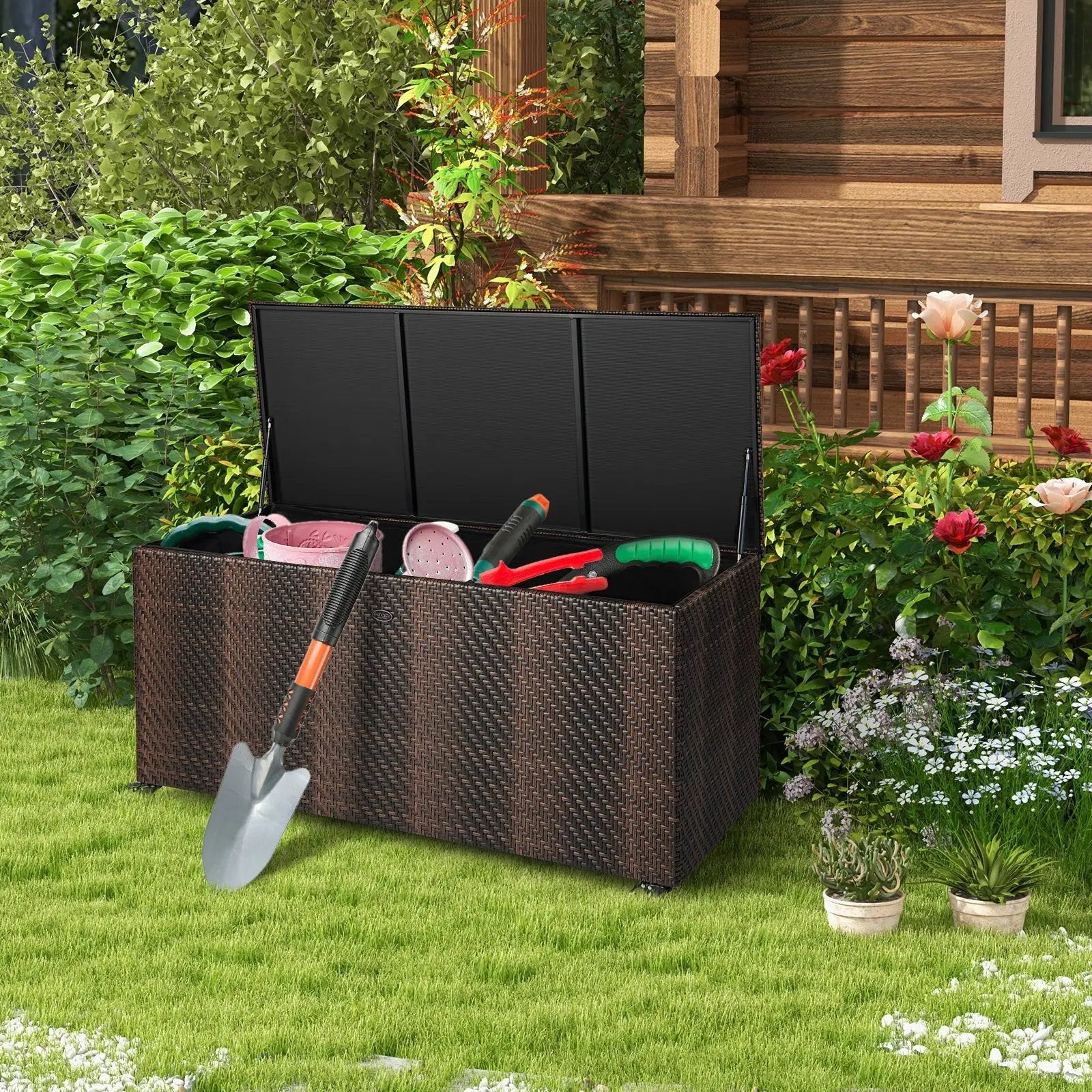 96 Gallon PE Wicker Outdoor Storage Box with 4 Wheels by DirectDeals