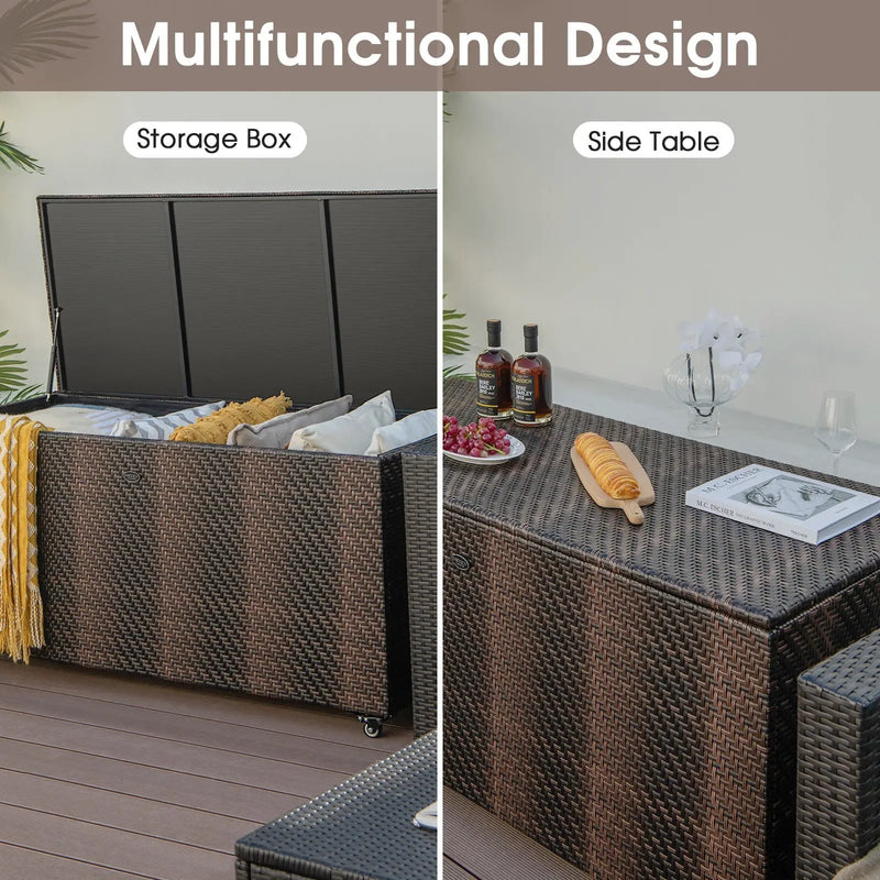 96 Gallon PE Wicker Outdoor Storage Box with 4 Wheels by DirectDeals