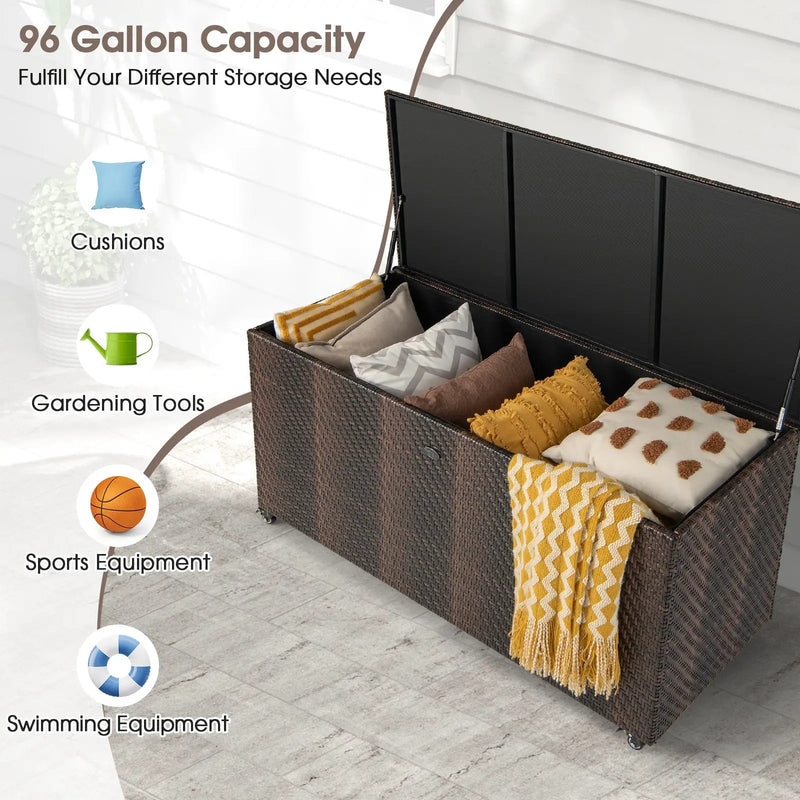 96 Gallon PE Wicker Outdoor Storage Box with 4 Wheels by DirectDeals