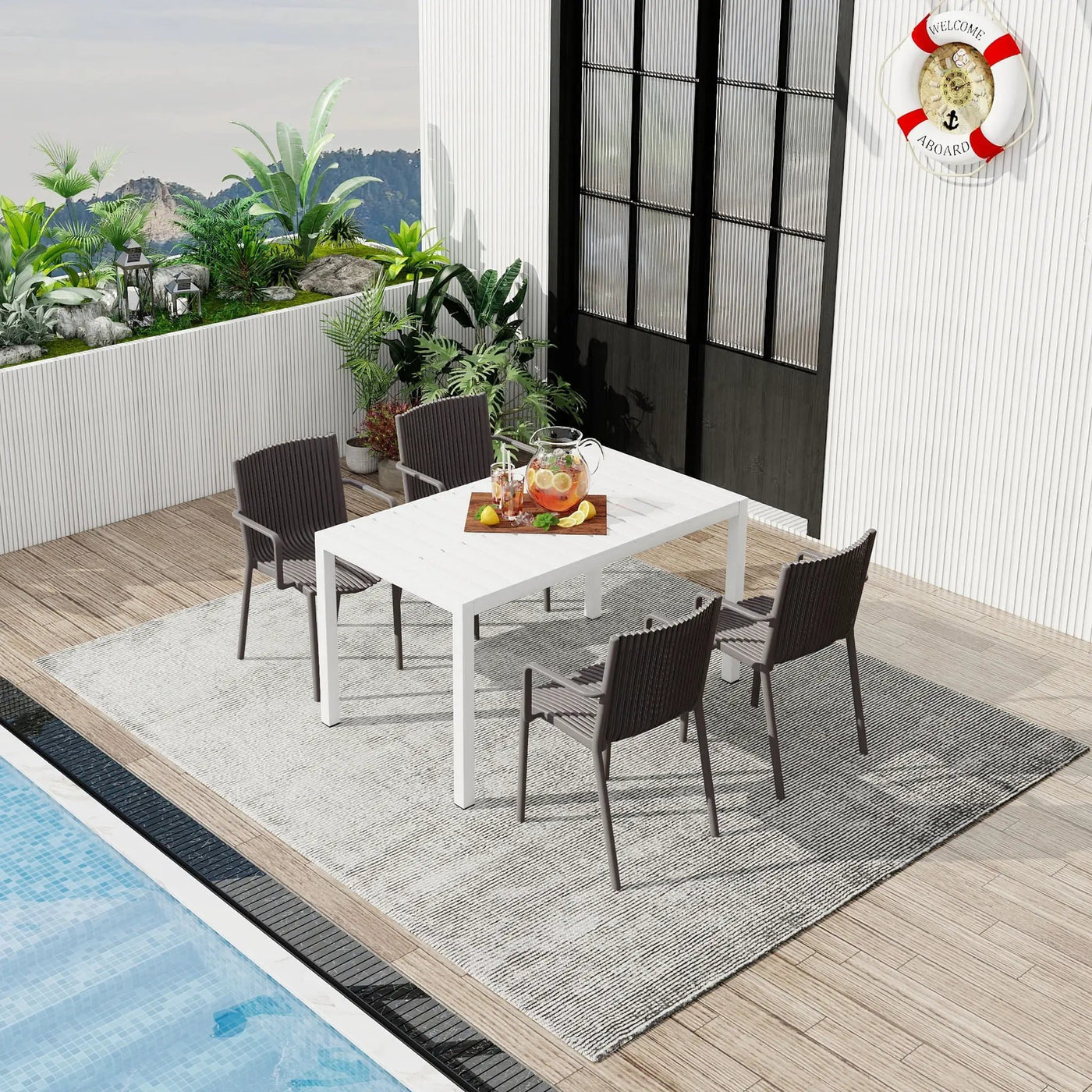 4 Piece Stackable Single Chairs With Vertical Stripe Design For All Weather by HouseOfZazla