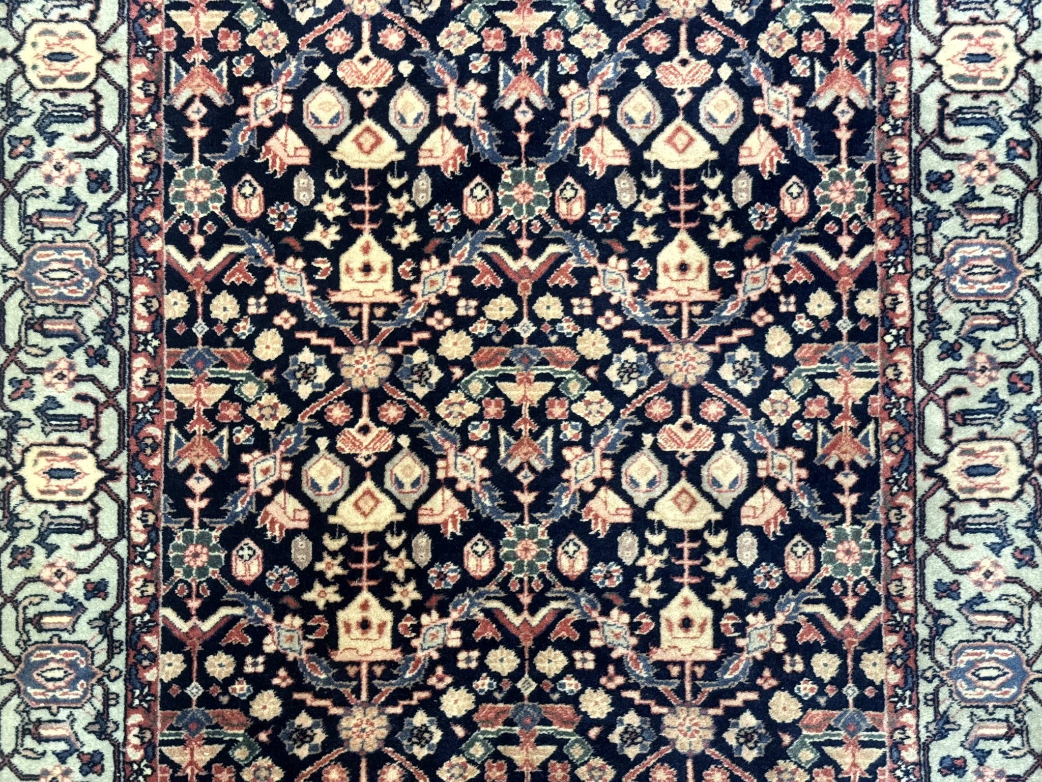Indo Persian Runner Rug 2.8 x 12, Navy Blue, Floral, Fine 270 KPSI by Jewel Rugs