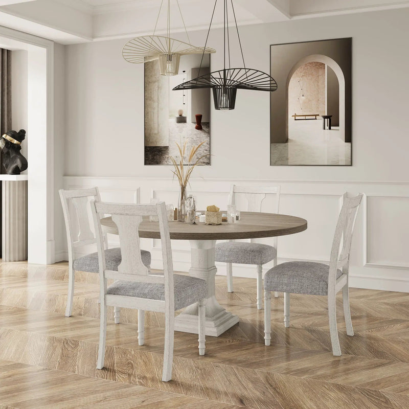 Tannen - Round 5 Piece Dining Table (Set of 5) - White And Gray by HouseOfZazla