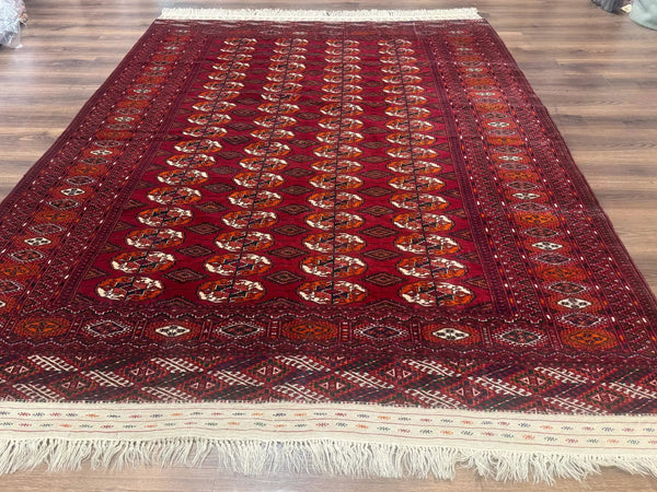 Persian Turkoman Rug 7x9, Red Tribal Carpet