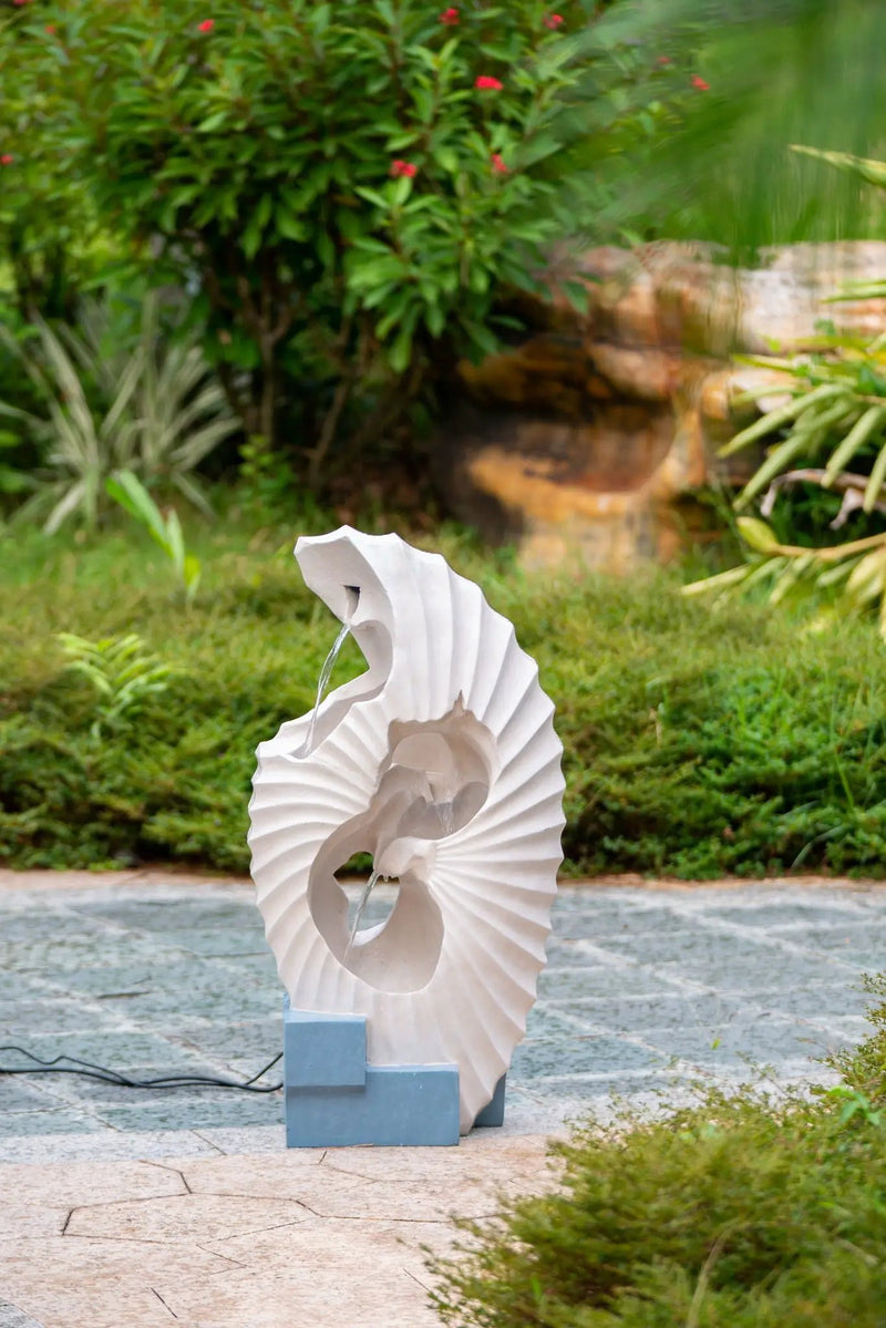 Abstract Water Fountain With Base With Light, For Indoor And Outdoor - White / Blue by HouseOfZazla