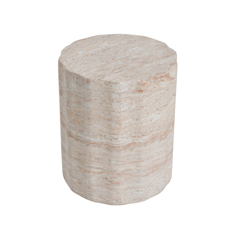 Elegant Indoor/Outdoor Lightweight Concrete Side Table With Travertine - Beige by HouseOfZazla