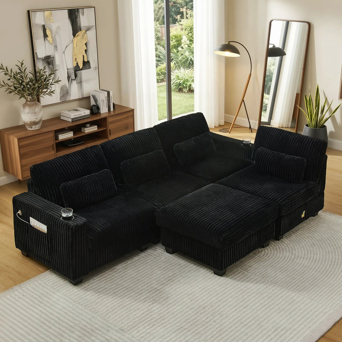 L-Shaped Corduroy Modular Sectional Sofa with Detachable Footrest by HouseOfZazla