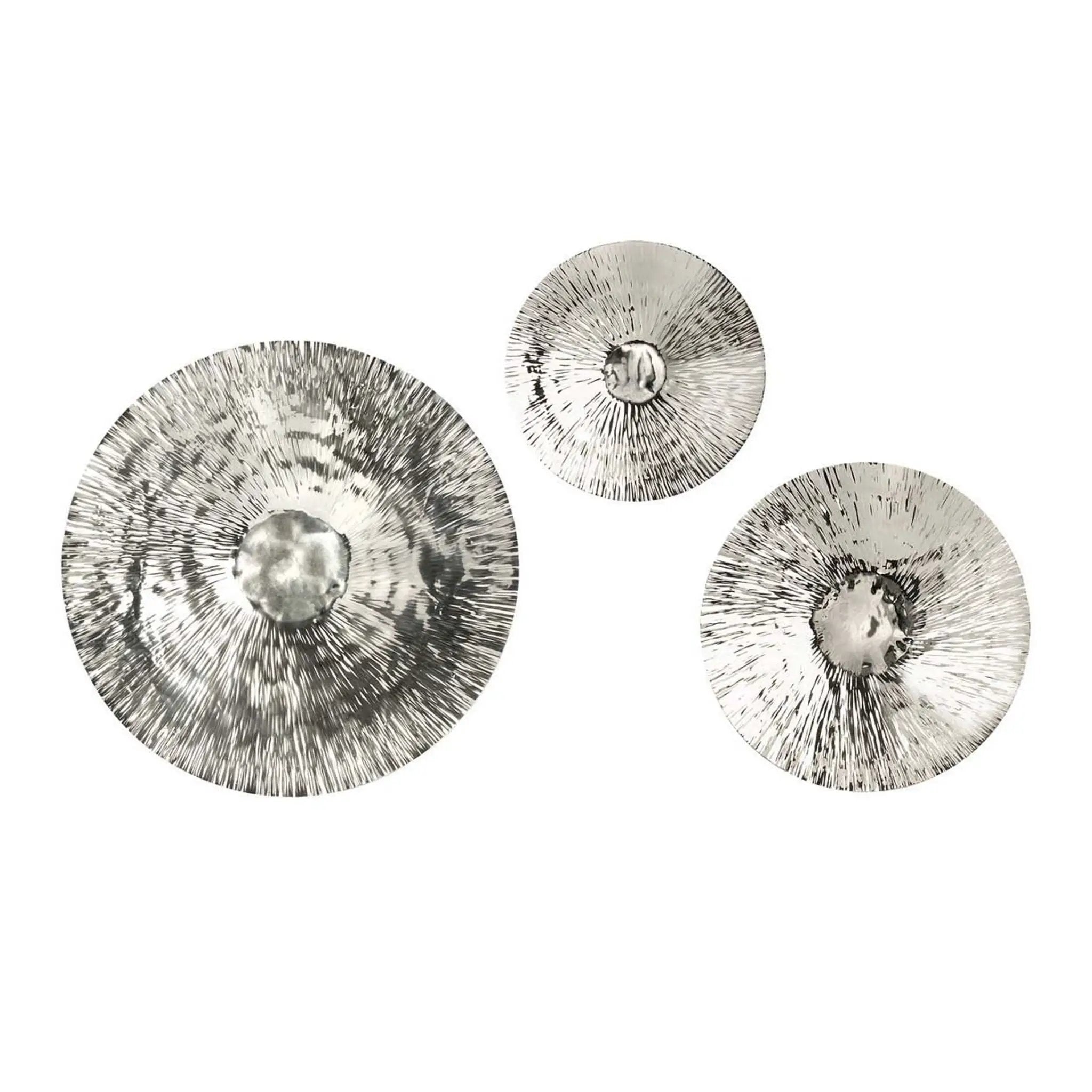 Textured Oversized Disc, Wall Decor For Living Room (Set of 3) - Silver by Unique Piece Furniture