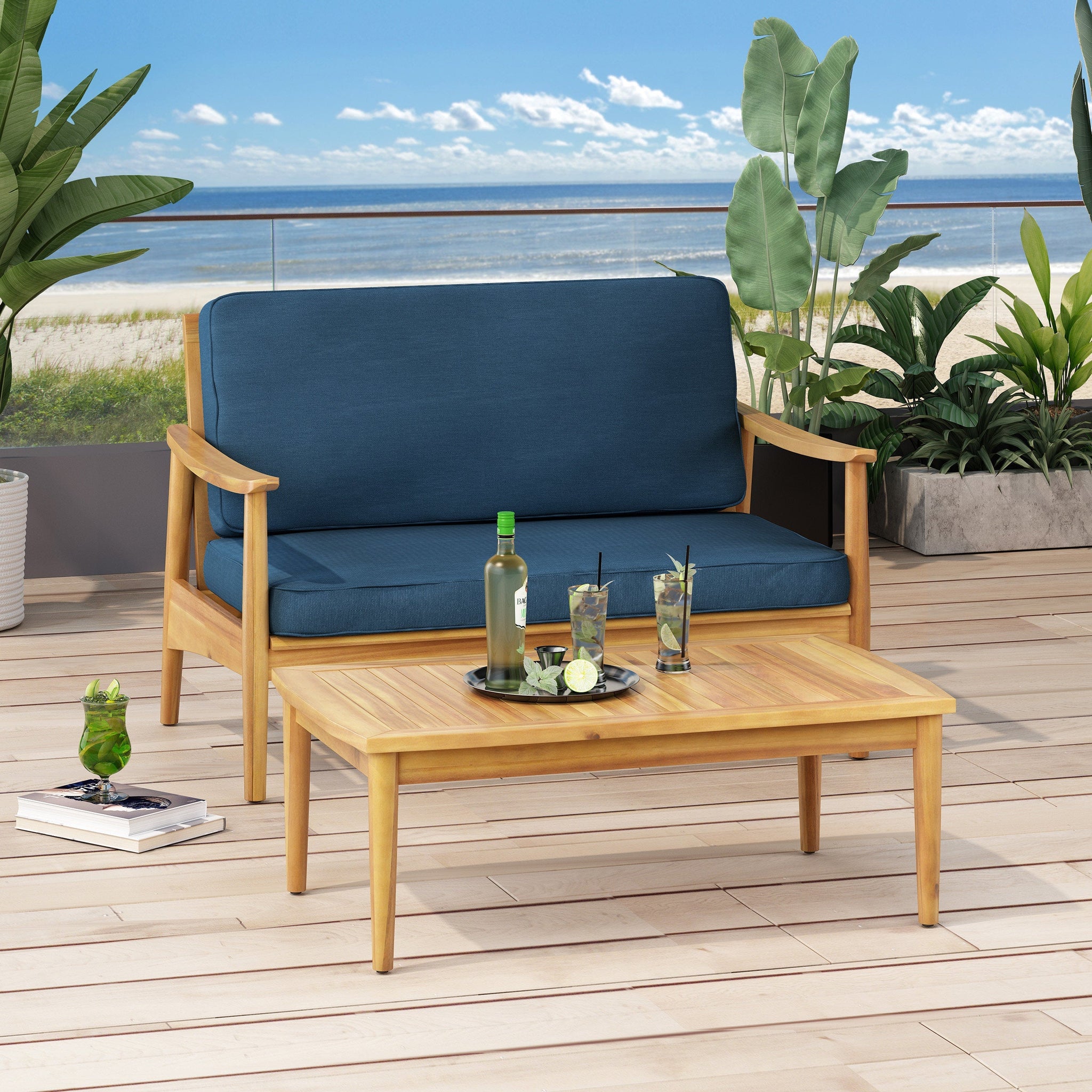 Willowbrook Teak Brown 4-Piece Wood Outdoor Patio Conversation Seating Set by HouseOfZazla