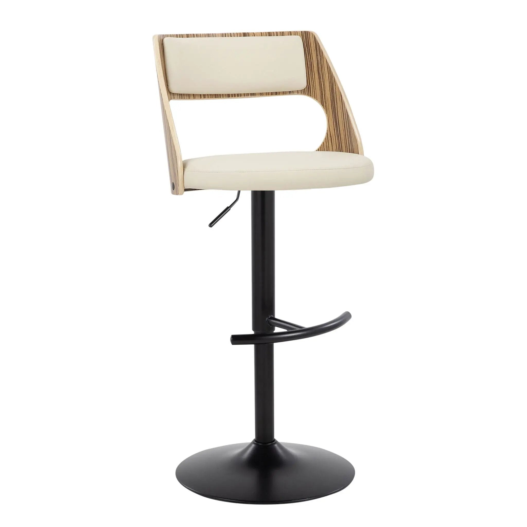 Cecina - Contemporary Adjustable Barstool With Swivel With Rounded T Footrest (Set of 2) - Black / Zebra / Cream by HouseOfZazla