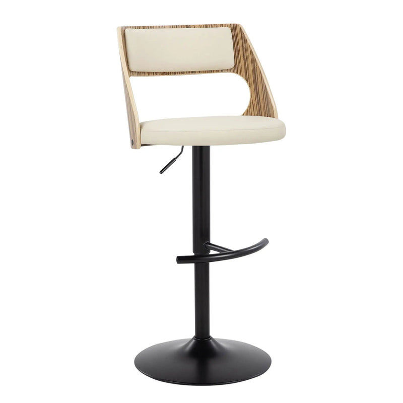 Cecina - Contemporary Adjustable Barstool With Swivel With Rounded T Footrest (Set of 2) - Black / Zebra / Cream by HouseOfZazla