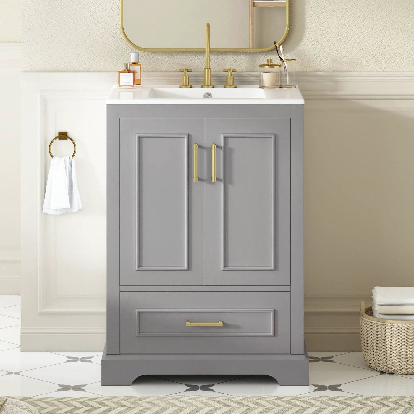 Bathroom Vanity With Sink, 1 Divided Drawer And 2 Soft Close Doors With Double Shelf by Unique Piece Furniture