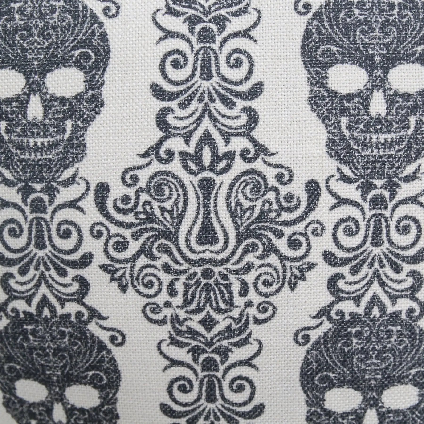 Gothic Damask Skull Throw Pillow – Black & White Cotton Linen by HouseOfZazla