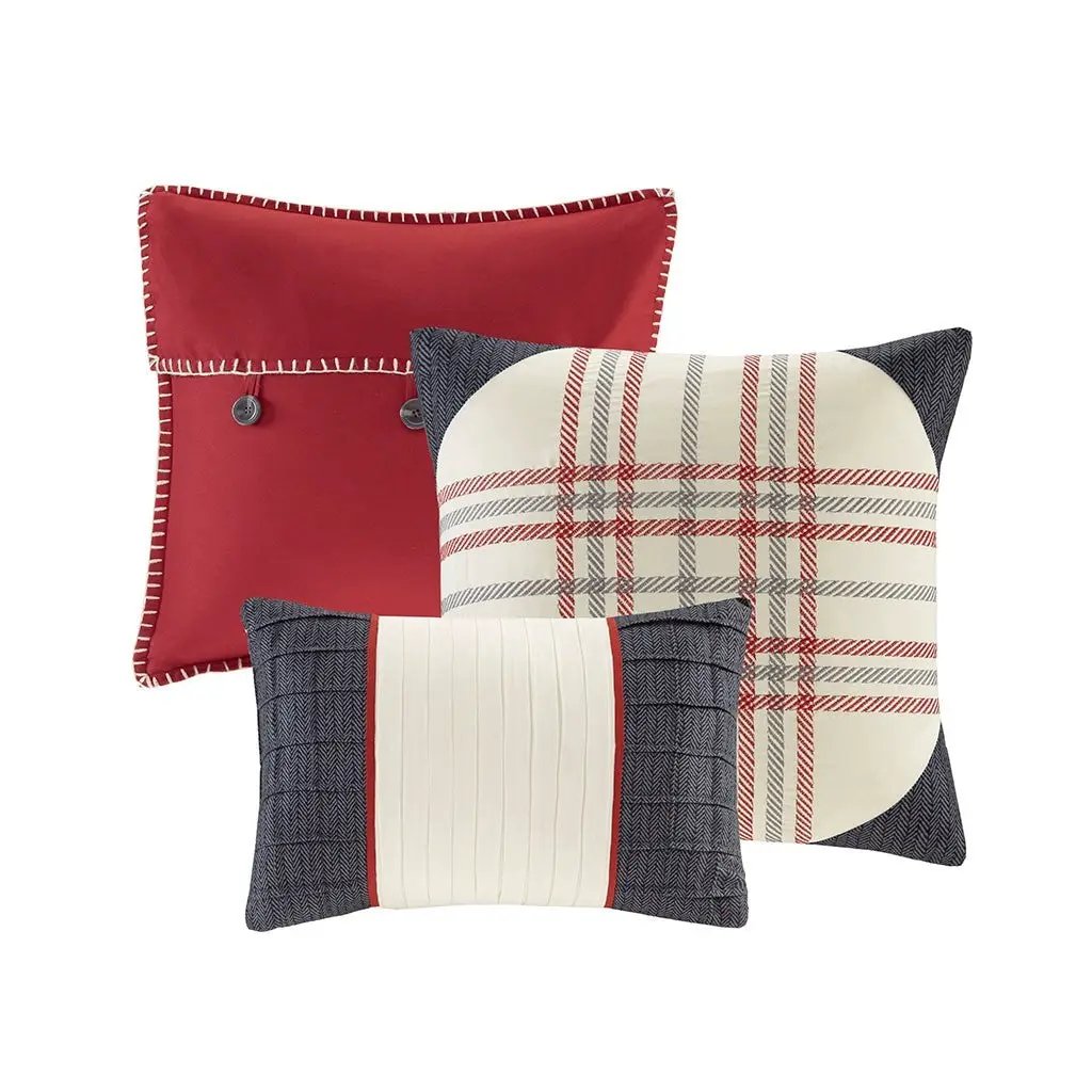 7 Piece Herringbone Comforter Set Red King by HouseOfZazla