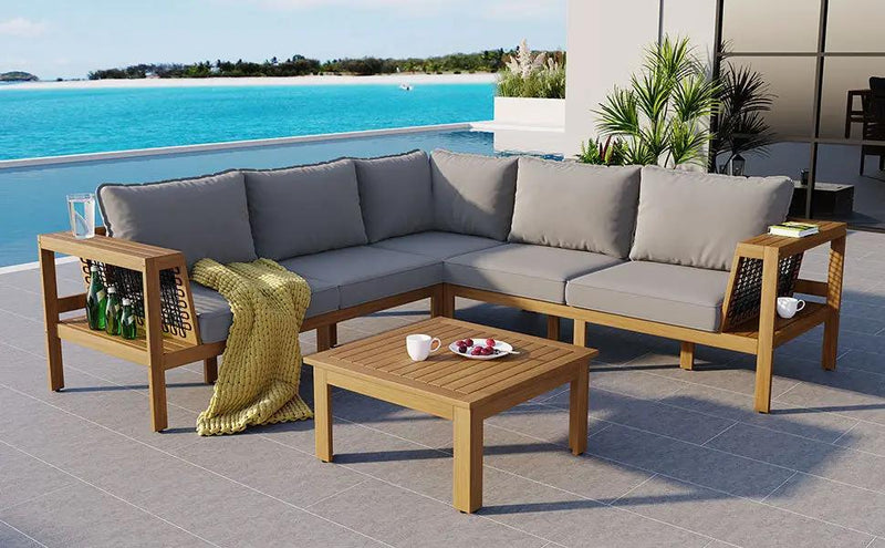 4 Pieces Outdoor Acacia Wood Sofa Set with Coffee Table by HouseOfZazla
