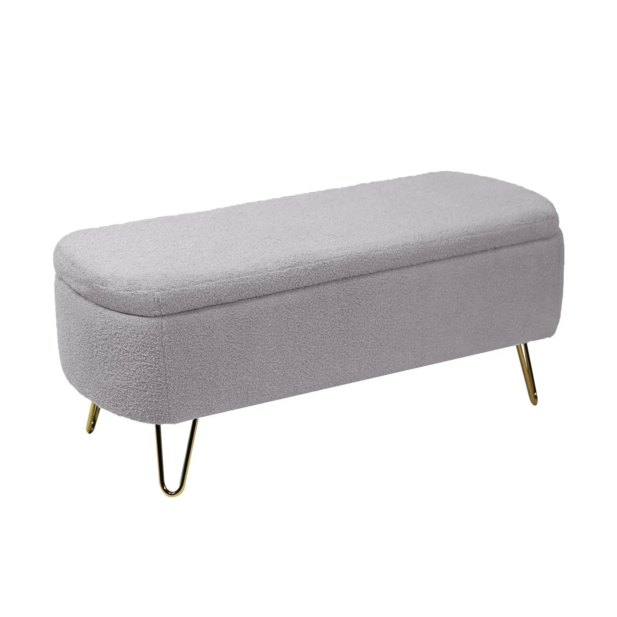 Storage Ottoman Bench For End Of Bed Legs, Modern Camel Faux Fur Entryway Bench Upholstered Padded With Storage For Living Room Bedroom by HouseOfZazla
