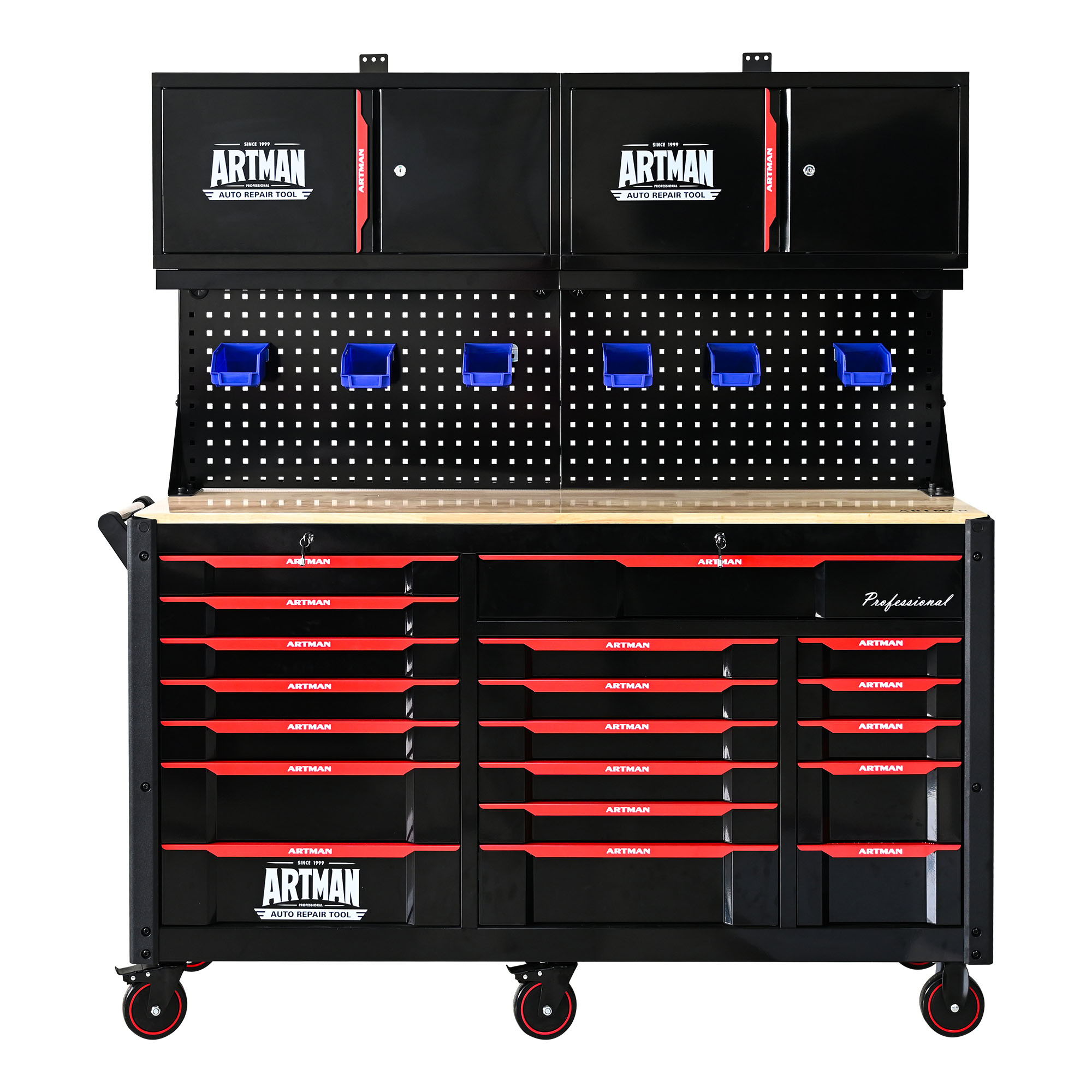 Heavy Duty Tool Cart With 19 Drawers, Tools Not Included, Mobile Storage For Workshop Or Laboratory - Black / Red by HouseOfZazla