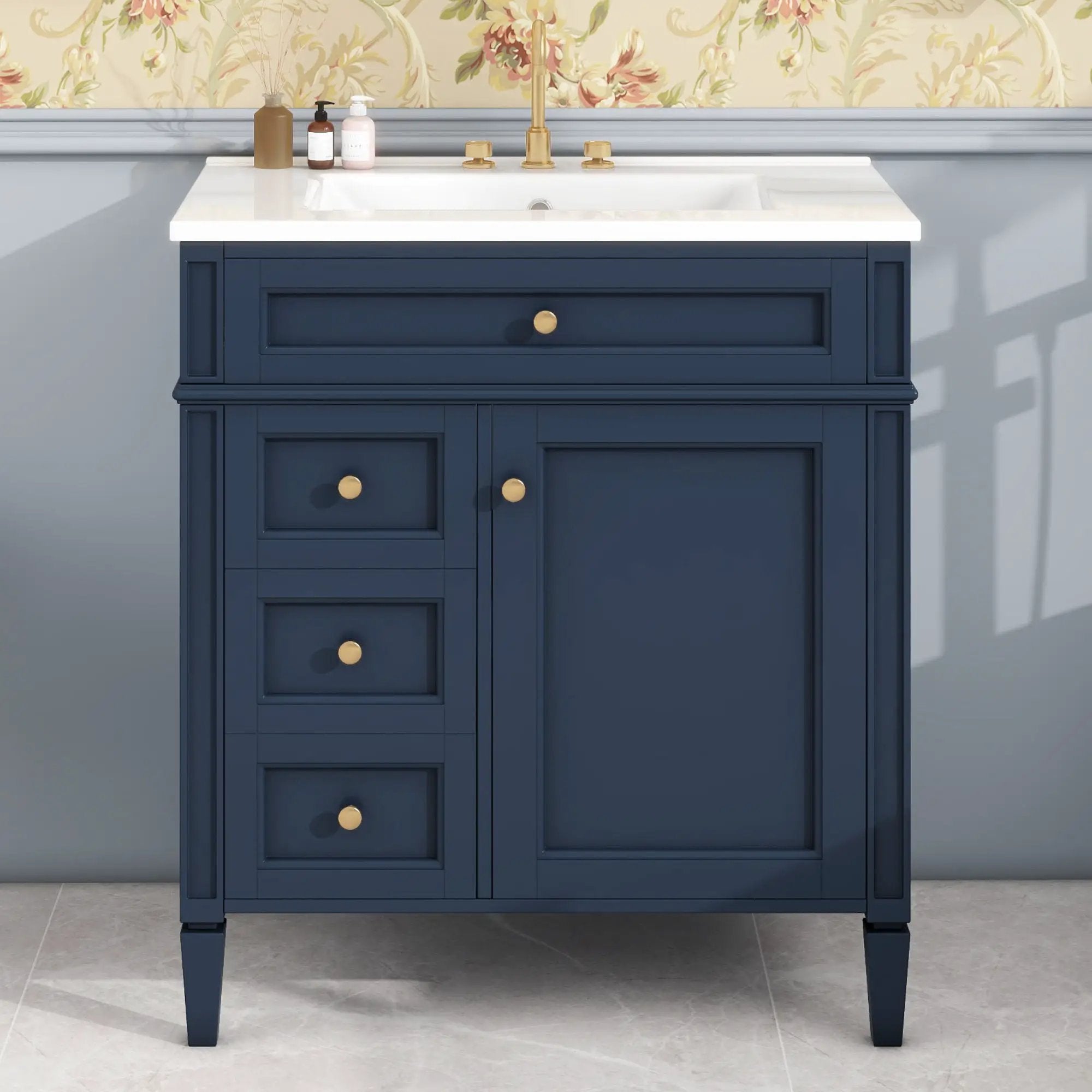 Bathroom Vanity With Top Sink, Storage Cabinet With 2 Drawers, Tip Out Drawer by Unique Piece Furniture