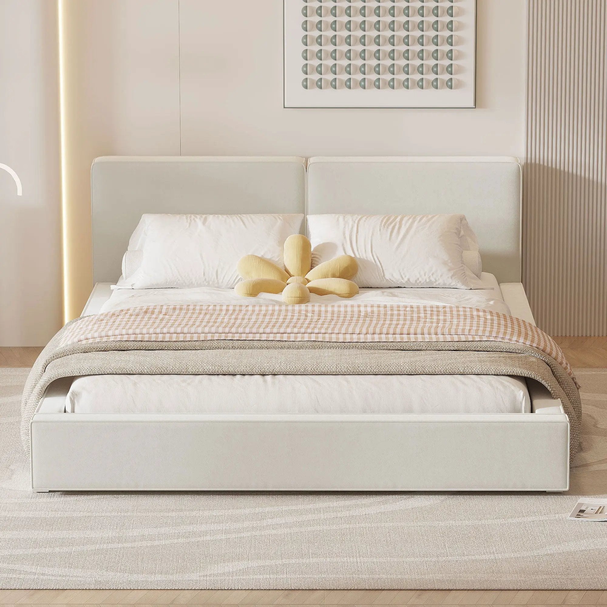 Upholstered Platform Bed, Grounded Bed With Solid Frame by HouseOfZazla