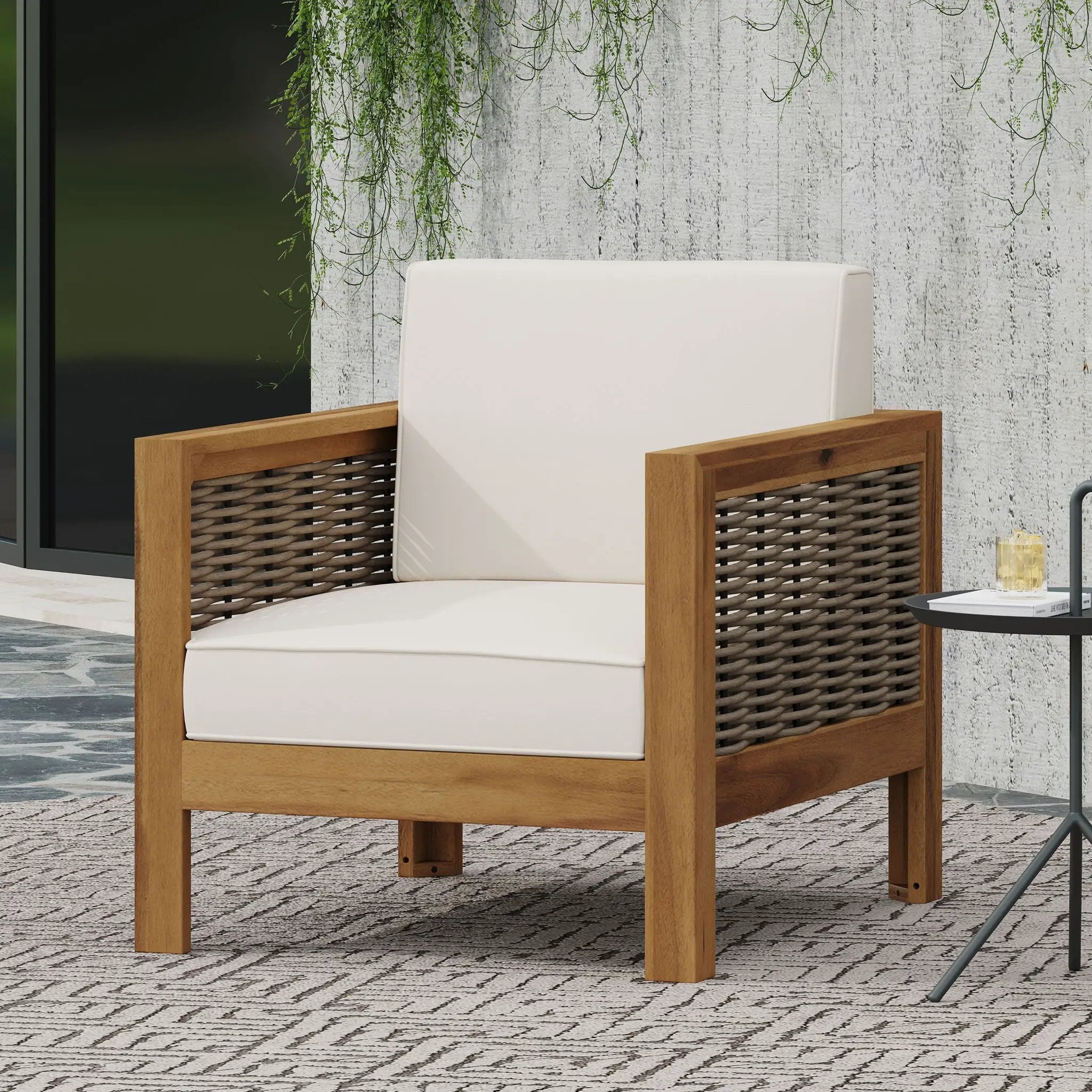 Outdoor Acacia Wood Club Chair With Wicker Accents by HouseOfZazla