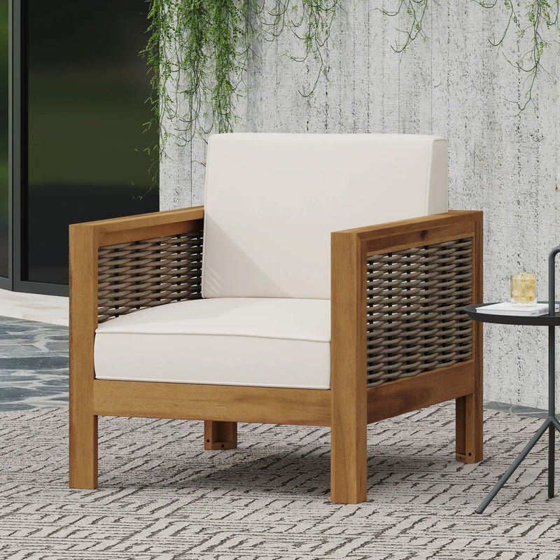 Outdoor Acacia Wood Club Chair With Wicker Accents by HouseOfZazla