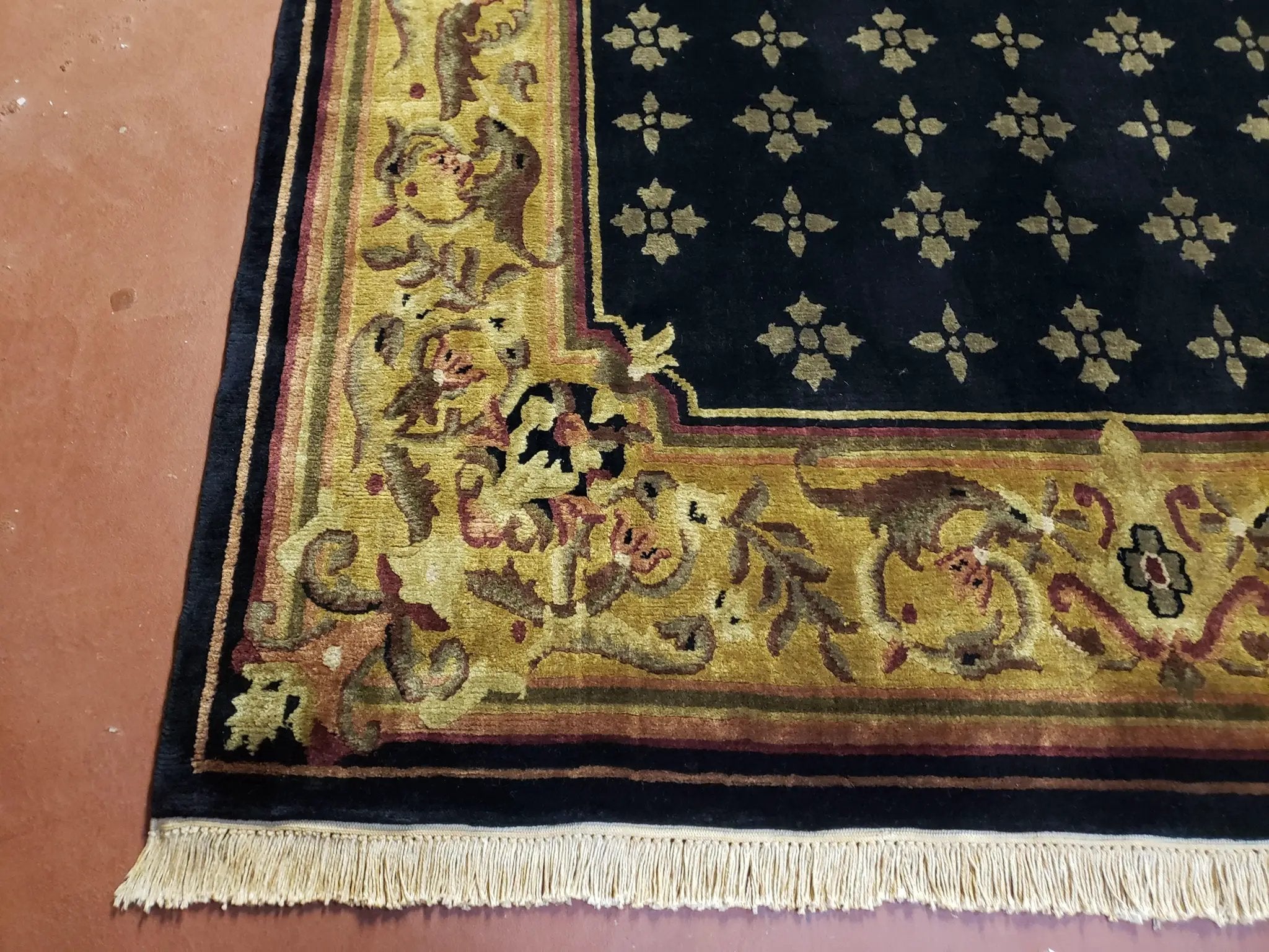 6x9 Aubusson Design Nepali Tibetan Rug Black & Tan Hand-Knotted Wool Carpet Soft Plush Pile New Rug Nice by Jewel Rugs